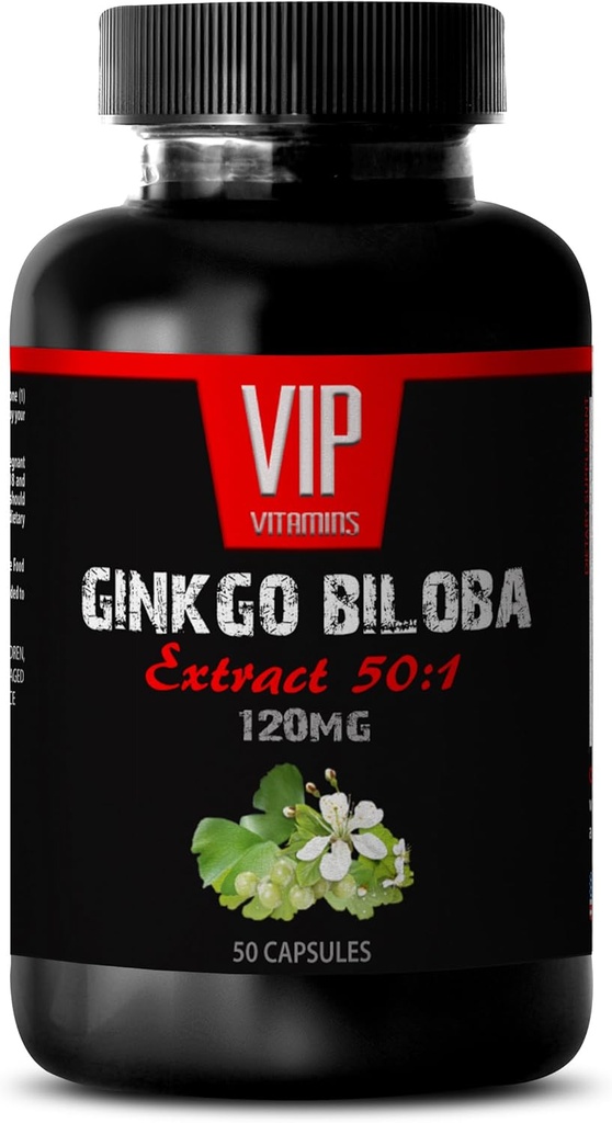 脳と記憶のためのビタミン - Ginkgo BILOBA 120MG - 抽出50:1、Gingko bilobaコンプレックス、Ginkgo bilobaサプリメント、脳の記憶サプリメント、脳、記憶の丸薬、1瓶