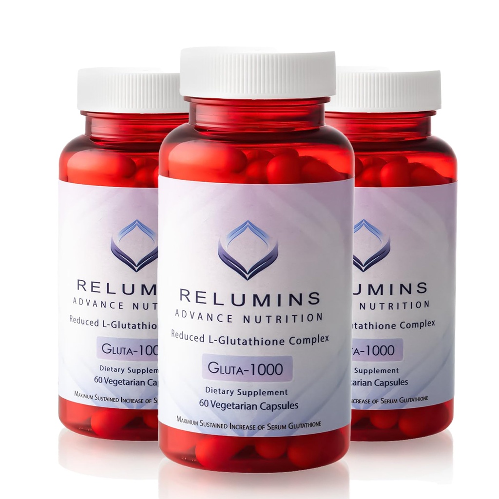 Relumins L-Glutathioneサプリメントコンプレックス - ママのためのウェルネスギフト - 世界で最も先進的な減少グルタチオン1000mgとアルファリポ酸スムーザー&ブライトスキン、米国製 - 60キャップx 3ボット