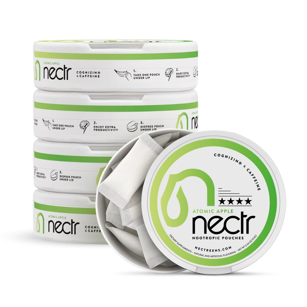 Nectrエネルギー向知性ポーチ - アトミックアップル風味、コグニジン®シチコリンとカフェインポーチ。 砂糖なしの脳の御馳走。 滑らかで、維持された焦点及びエネルギー補足- 16pcsの1パック