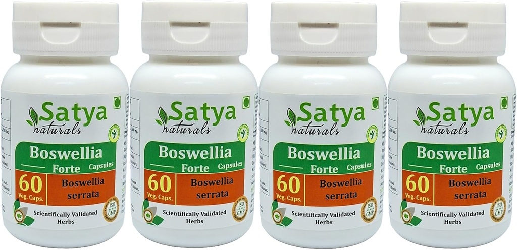 ボスウェリア フォルテ カプセル 500 mg. 60 Veg. カプセル | ボスウェリア (ボスウェリア セラタ) エキス カプセル 男女別 | アーユルヴェーダ ハーブ サプリメント/救済 | 10:1 フォルテ (4 ボトル 60 カプセル)