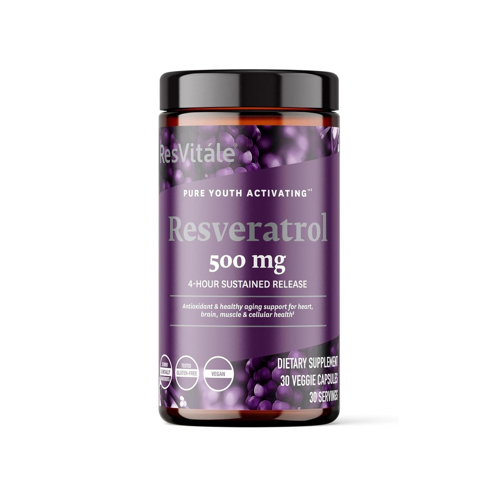 ResVitale Resveratrol 500 mg - 男性と女性のためのレスベラトロールサプリメント - 30 ベジギーカプセル