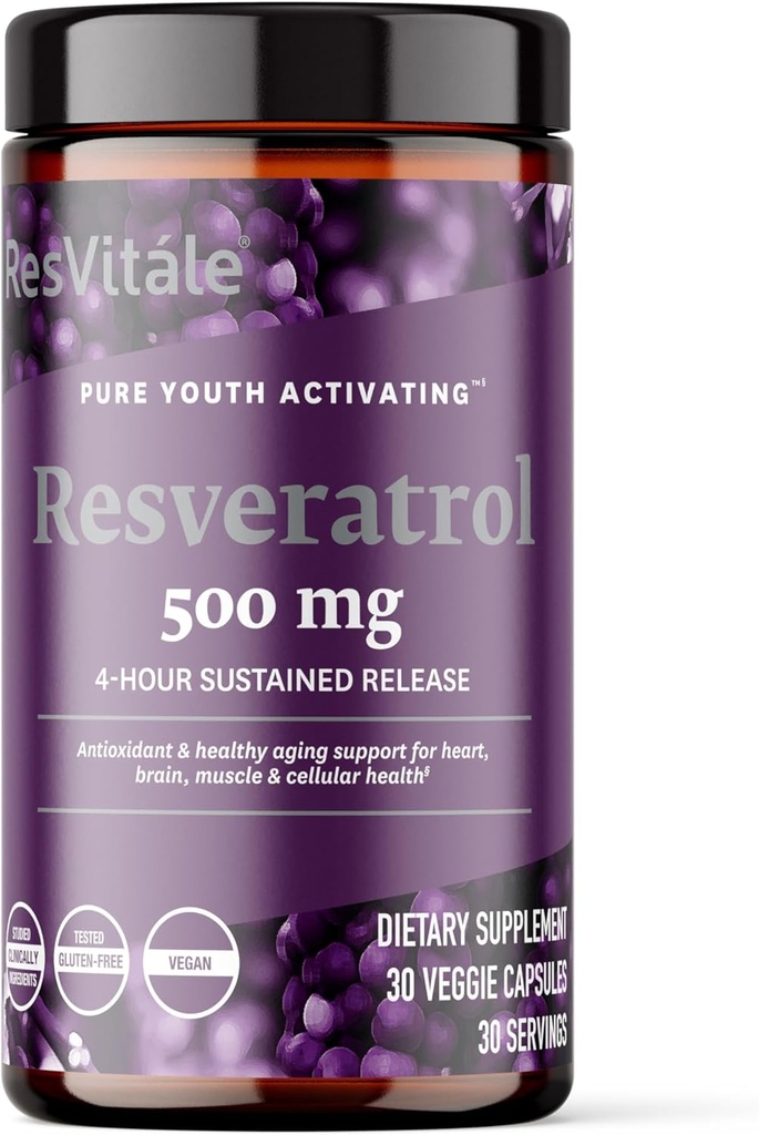 ResVitale Resveratrol 500 mg - 男性と女性のためのレスベラトロールサプリメント - 30 ベジギーカプセル