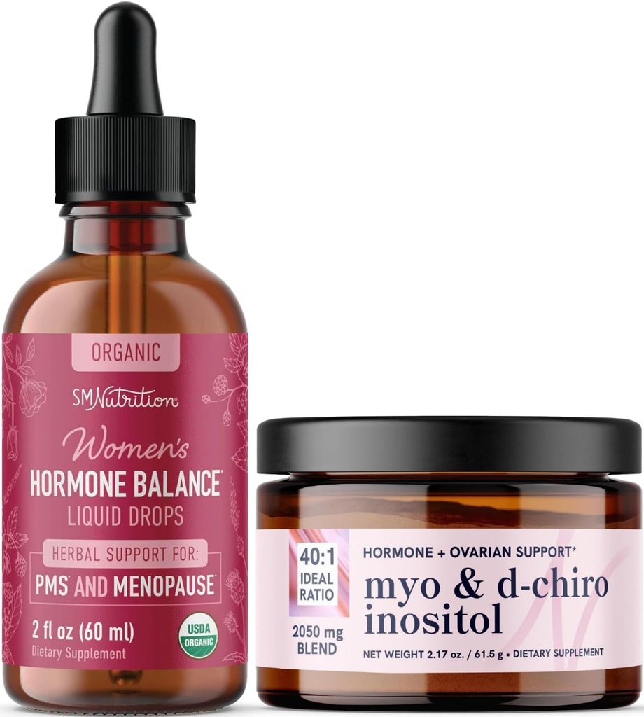 Myo-Inositolパウダーコンプレックス&ハーバルホルモンバランスチンキ | マイオイノシトール&D-Chiro(30サービング)とPMS月経閉症&月経サポート液(60サービング)のバランシングバンドル