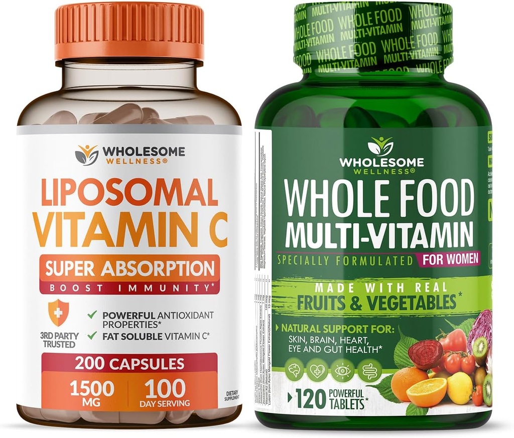全身のウェルネス ビタミンCのカプセル(200の丸薬1500mg緩衝される)の高吸収VIT C +女性のための全食糧Multivitamin - 自然な多ビタミン、鉱物、有機物は束ねます