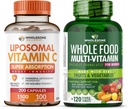 Wholesome Wellness Liposomal Vitamin C Capsules (200 Pills 1500mg Buffered) High Absorption VIT C + Whole Food Multivitamin for Women - Natural Multi Vitamins, Minerals, Organic Extracts Bundle