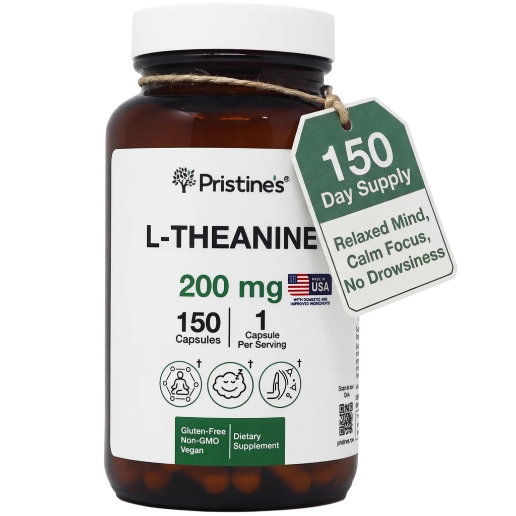 PRISTINEのLのテアニン200mgの補足のカプセル-第3党テストされた非GMO -150の日の供給-弛緩及び睡眠の質サポート カプセル-ビーガン、cGMP設備及びグルテンフリー ガラス ビン