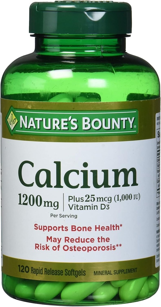 Nature's Bounty Calcium Absorbable 1200 mg with Vitamin D Liquid Filled, 120 Count