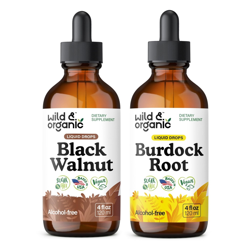 ワイルド&オーガニックブラックウォールナット チンキ 4 fl oz & Burdock Root Tincture 4 fl oz