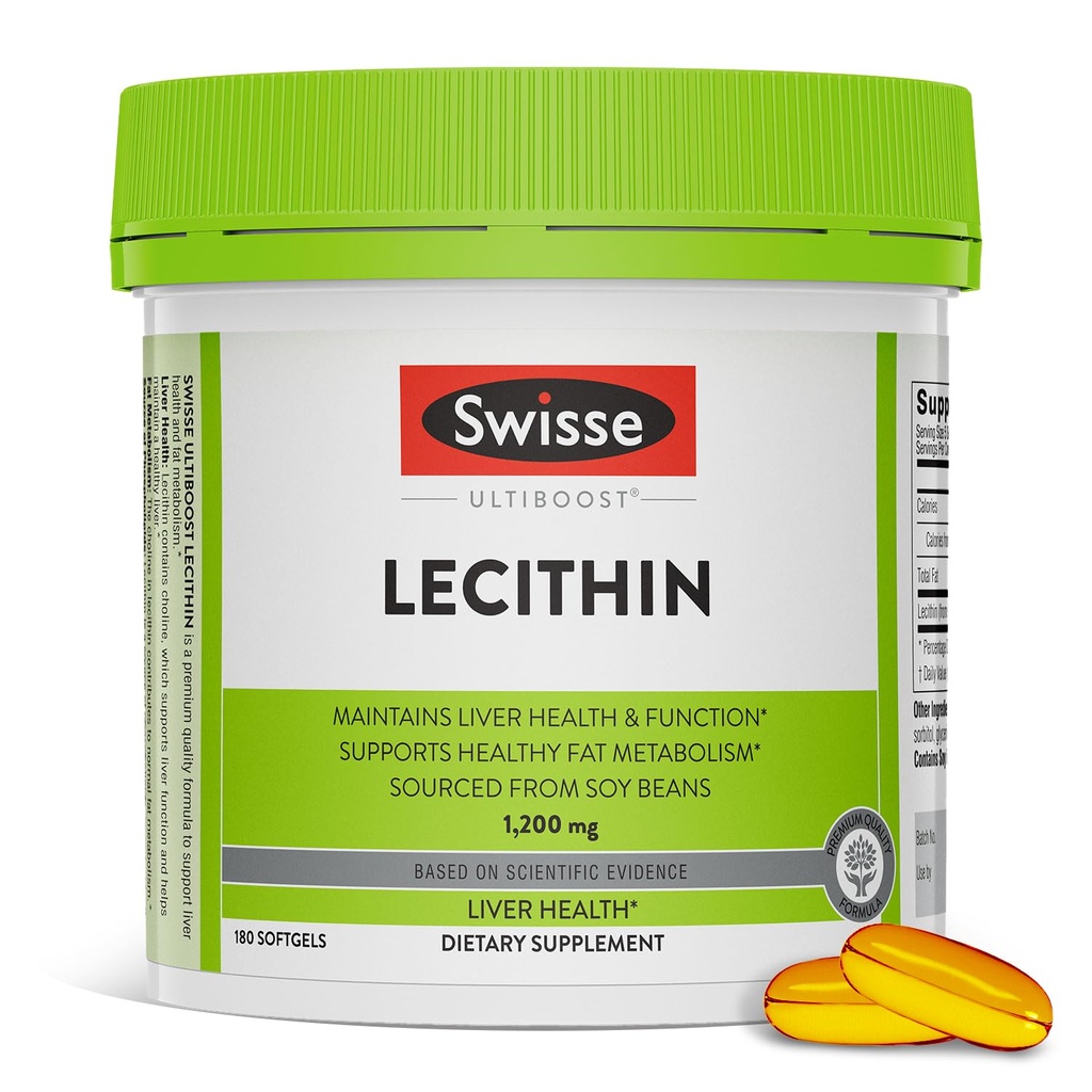 Swisse Soy Lecithin 1200mg Softgelsカプセル | 肝臓の健康と機能を維持 | 脂肪代謝をサポート | コリンレシチンサプリメント 1200 mg | 180 Softgels