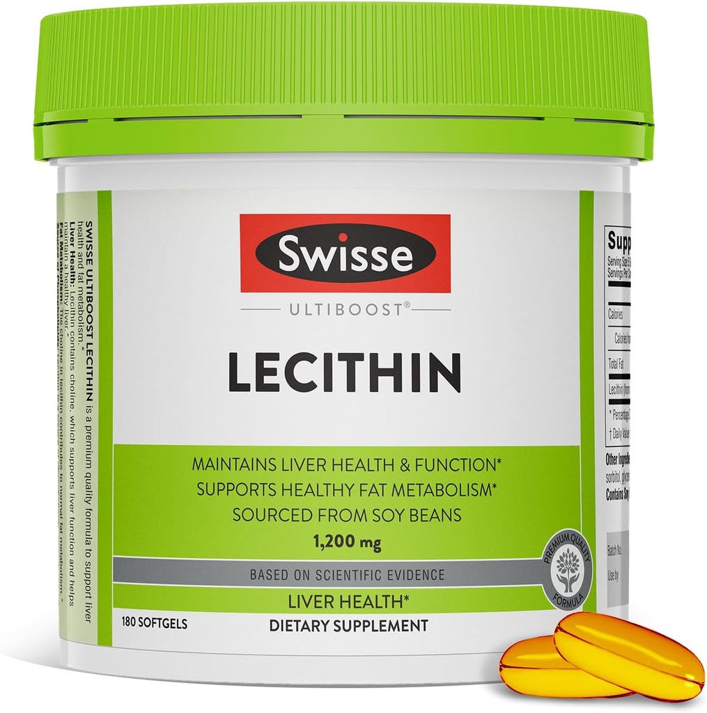 Swisse Soy Lecithin 1200mg Softgelsカプセル | 肝臓の健康と機能を維持 | 脂肪代謝をサポート | コリンレシチンサプリメント 1200 mg | 180 Softgels