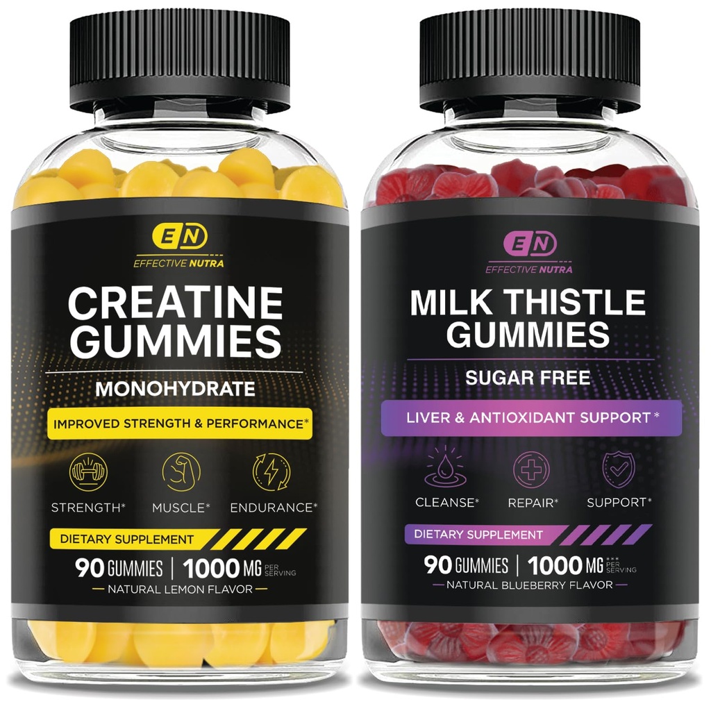 EFFECTIVE NUTRA クレアチン モノハイド グアミー 90ct & 砂糖 無料のミルク アザミ 90ct