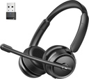 Bluetooth ヘッドセット(AI ノイズキャンピングマイク、ステレオ HiFi Bluetooth ヘッドフォン、コンピュータオフィスコールセンター Skype Zoom ミーティングトラッカー用 USB Dongle 付きワイヤレス ヘッドセット)