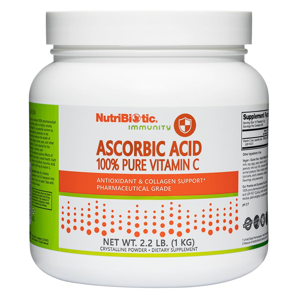 NutriBioticアスコルビン酸ビタミンCパウダー、2.2 Lb | 医薬品グレードL-アスコルビン酸、2000 Mg/サービングあたり | エッセンシャル免疫&抗酸化コラーゲンサポートサプリメント | 完全菜食主義者、グルテンフリー