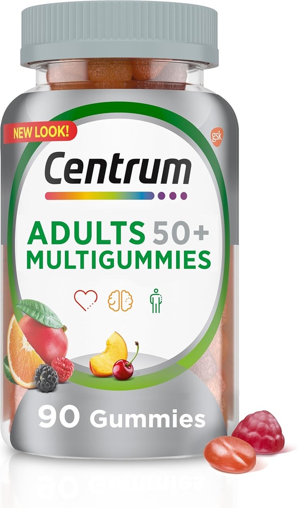 大人50のプラス、カルシウム、亜鉛およびビタミンBおよびDのMultivitamineralの補足のためのCentricumのMultiGummiesのGummyのMultivitamin、分類されたフルーツの味- 90の計算
