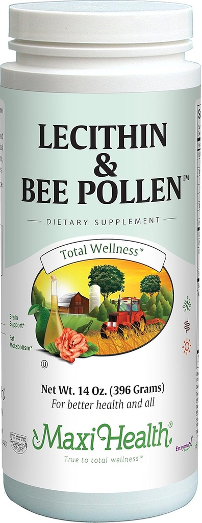 マキシ健康レシチン&ビーポーレン - 脳、エネルギーと消化サポート - 14 Ozパウダー - Kosher