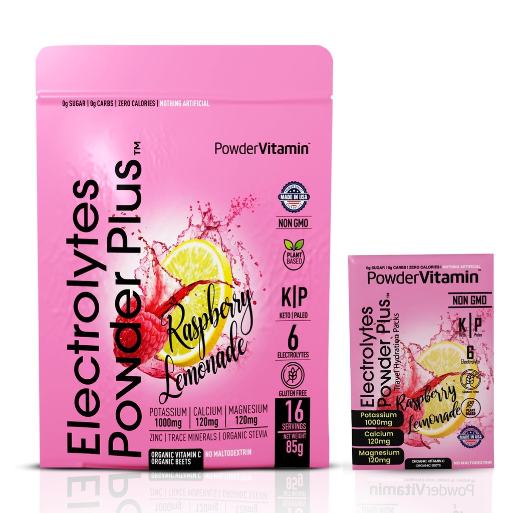 PowderVitamin の電解物の粉のプラス、Keto、ラズベリーのモレナード、砂糖は、ピンクのヒマラヤンの塩、1000mg のカリウム、120mg のカルシウム、120mg マグネシウム、非GMO、ゼロカロリー、(16 の水和のパケット)を解放します