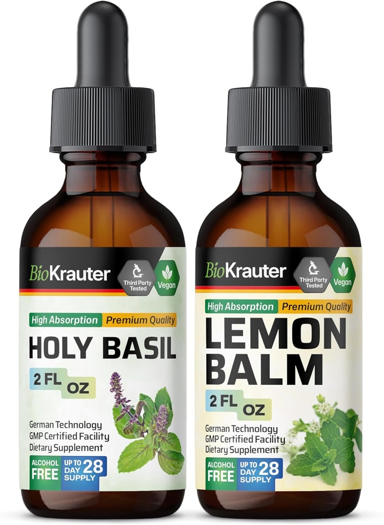 BIO KRAUTER 聖バジルチンチ 2 Fl. Oz. & Lemon Balm Tincture 2 Fl. Oz.