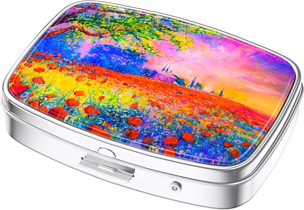 Nipichshaの丸薬箱、財布のための小さい丸薬箱及びポケット、かわいい旅行薬のオルガナイザー、ビタミン、薬、魚油及び補足、油絵を握る携帯用薬の容器のホールダー