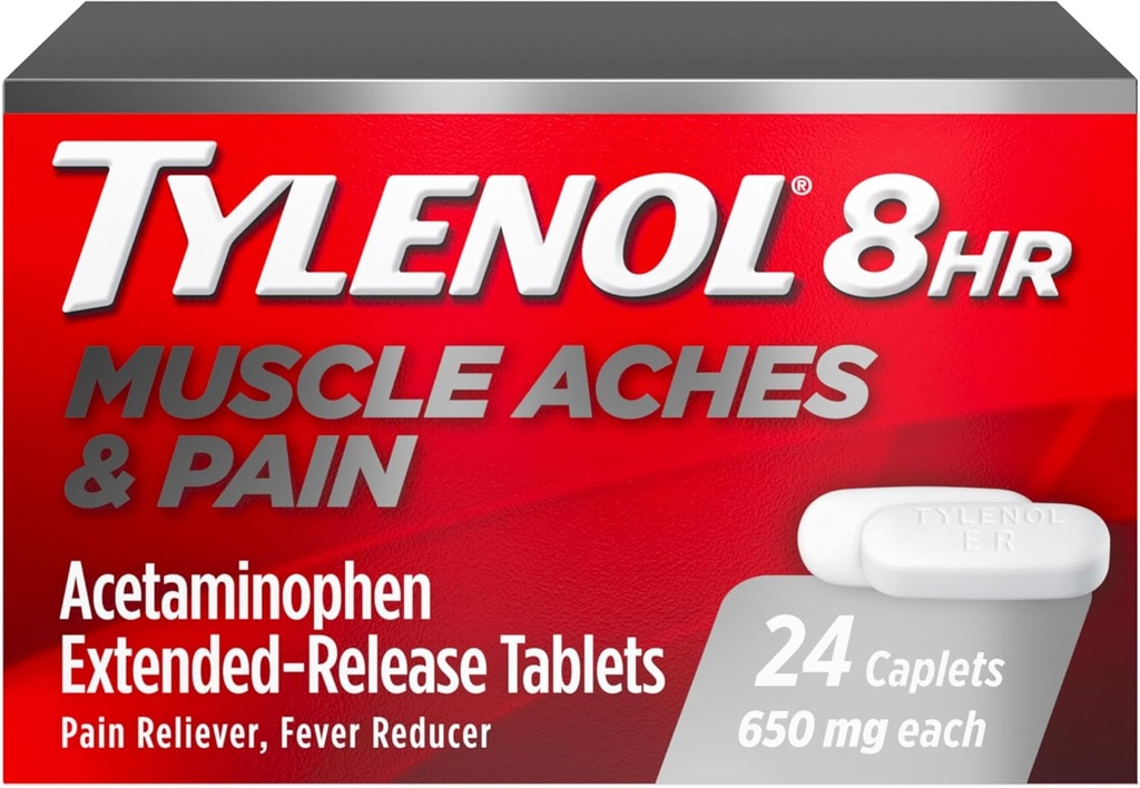 Tylenol 8時間の筋肉痛み及び痛みの救助は650のmgのアセトアミノフェン、筋肉、接合箇所、ボディおよび腰痛の痛みの軽減のためのフィーバーの減力剤及び痛みの薬、24の計算が付いているタブレットを延長しました