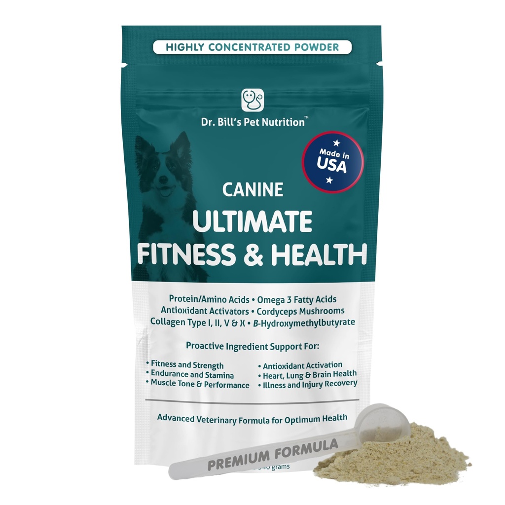 Dr.ビルの犬用究極のフィットネス&健康ビタミン 犬用マルチビタミンW / Coenzyme Q-10、ビタミンE、ビタミンD-3、ビオチン、葉酸、ヒアルロン酸ドッグビタミンとサプリメント340g