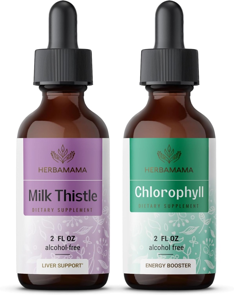 HERBAMAMAの草の液体の低下のキット-ミルクの本質のエキスの束2のflのozおよび液体クロロフィル2のflのoz - ビーガンの補足の液体のエキス-非GMOの砂糖及びアルコールなし- 2のパック