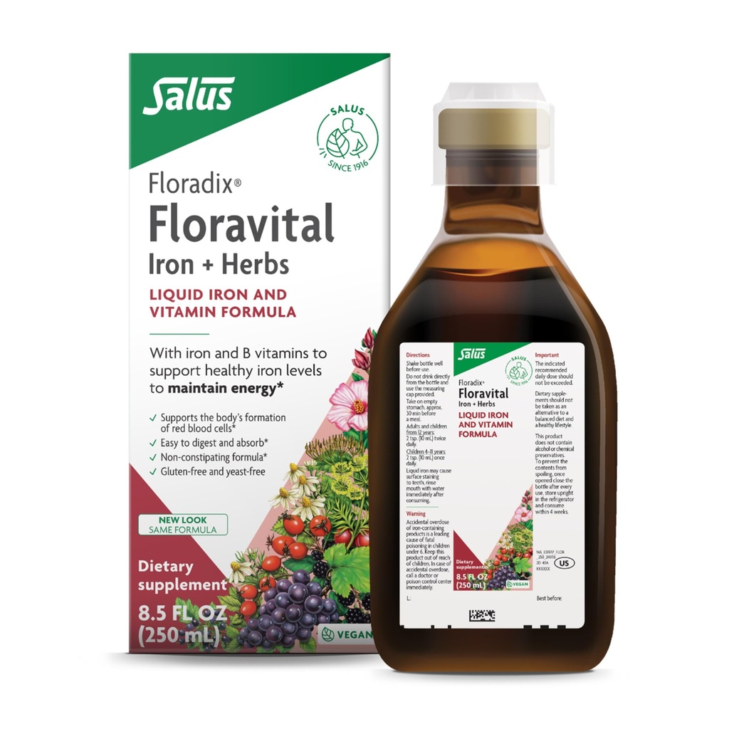 Floradixフローラビタール液体鉄&ビタミン式 - C&Bビタミン&ハーブとエネルギーサポート - ビーガン、グルテンフリー、イーストフリー&非GMO - 8.5 Fl Oz