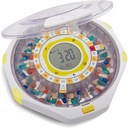 LiveFine Bluetooth Automatic Pill Dispenser, 28-Day Capacity, Sound & Light Alerts, Key Lock, LCD & Easy Setup on The LiveFine App for Prescriptions, Medications, Vitamins & Supplements - Clear Lid