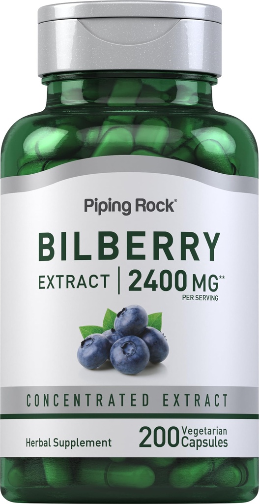 ピッピングロック ビルベリー エキス カプセル 2400mg | 200丸薬 | ハーブエキス サプリメント | ベジタリアン・非GMO・グルテンフリー