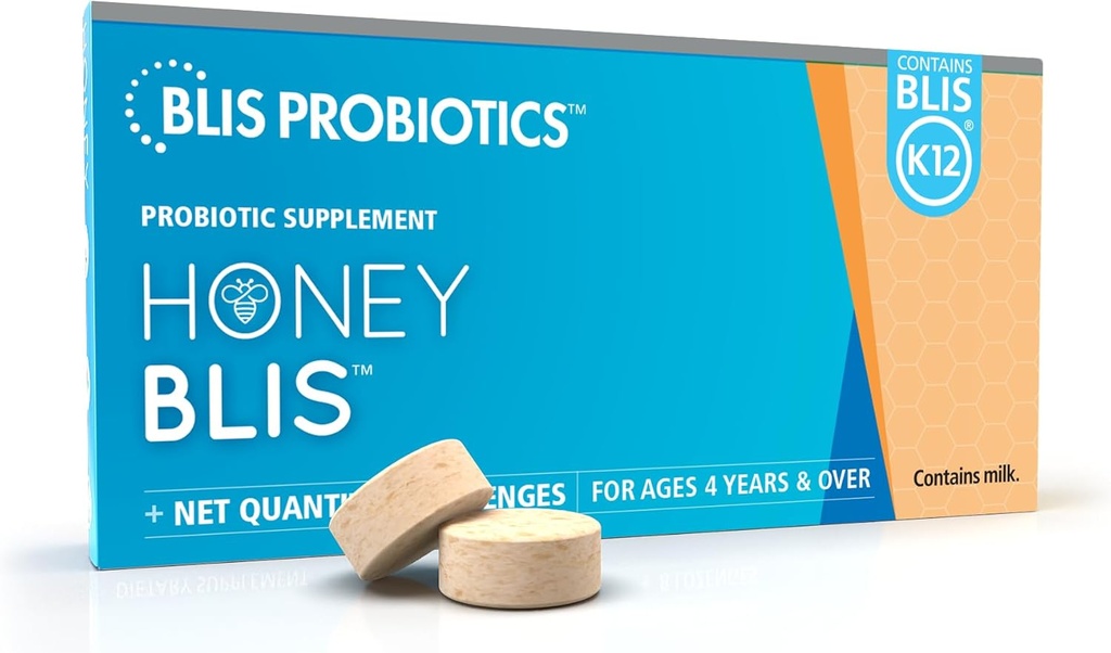 BLIS HoneyBlis Oral Probiotic Throat Lozenges - Manuka Honey, K12, Immune Support - 16 Lozenges