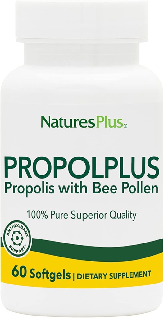 NaturesPlus Propolplus - 180 mg, 60 Softgels - Quality Bee Propolis Supplement with Bee Pollen - 60 Servings