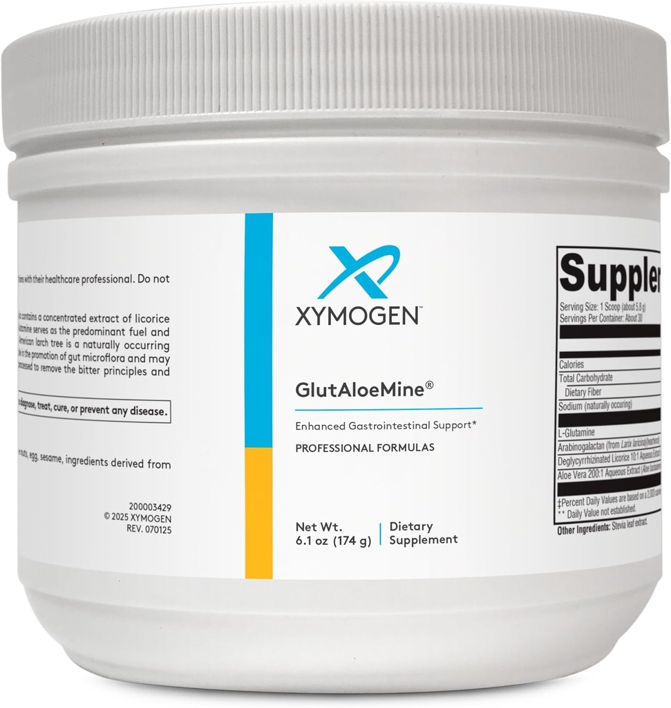 XYMOGEN GlutAloeMine Powder - Supports Gut Health - 3000 mg L Glutamine Powder with DGL Deglycyrrhizinated Licorice, Aloe Vera Extract, Arabinogalactan for GI Health (6.1 oz)