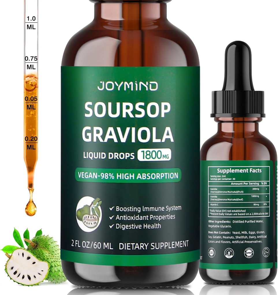 Graviola Soursopの葉のエキスの液体-Soursopのビターの液体、免疫のブースト、リラックスして下さい、レバーおよび眠り、ビーガン、砂糖及びグルテンフリー、98%の吸収率、自然な味、2か月の供給60ML