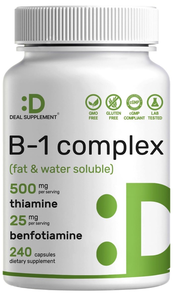 ベンフォチアミン、240カプセルのDEALの補足のビタミンB1 500mg - 1の2高められた方式–脂肪及び水溶性のチアミンB1の補足–第三者テストされる、非GMO、グルテンフリー
