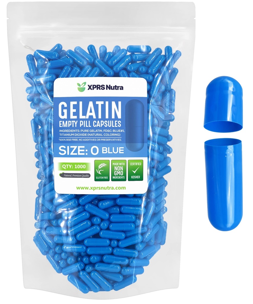 XPRSのNutraのサイズ0の空のカプセル-空のゼラチンのカプセル- 1000の計算DIYのカプセルの詰物-D-It-Yourselfの補足のための純粋なボvineの丸薬のゲルの帽子(青)