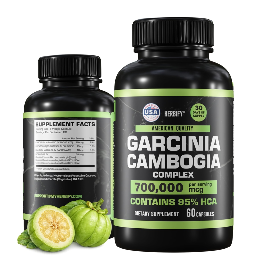 女性&男性のためのHERBIFY Garcinia Cambogiaウェルネスサポートサプリメント - 抗酸化特性を備えたハーブエキス - 毎日の死亡と消化のサポートのためのエネルギーブースター - 60カウント
