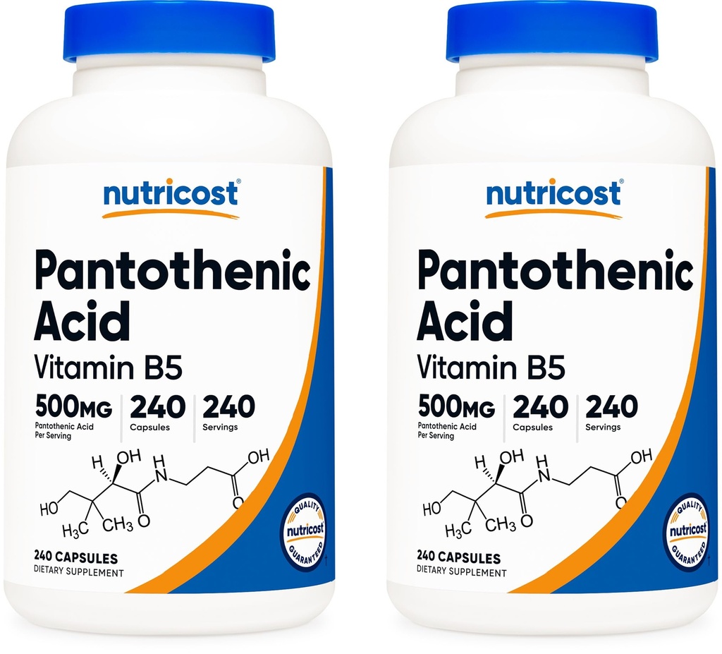 Nutricostパントテン酸(ビタミンB5)500mg、240カプセル(2本)