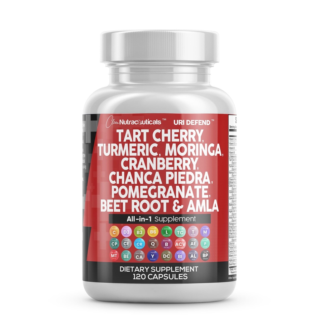 きれいなNutraceuticalsのタルトのチェリーのエキスはTurmeric Moringa Cranberry Chanca Piedra Celery Quercetin ACVとカプセルに入れます Pomegranate L Selenomethionine - 尿レベル - 120 Ct