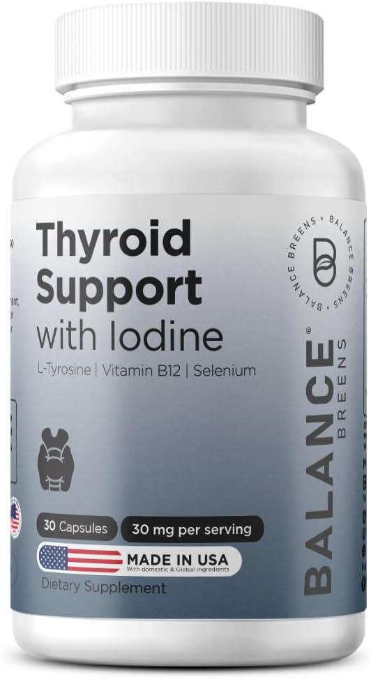 Iodine、L-Tyrosine、ビタミンB12及びSelenium、30のVegeのカプセルが付いているBalancebreensの甲状腺サポート補足-エネルギー、Metabolism及び焦点サポート