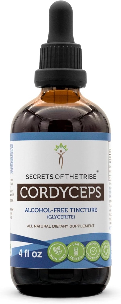 Secrets of the Tribe Cordyceps Alcohol-Free Liquid Extract, Cordyceps Sinensis Dried Mushroom Tincture Supplement (4 FL OZ)