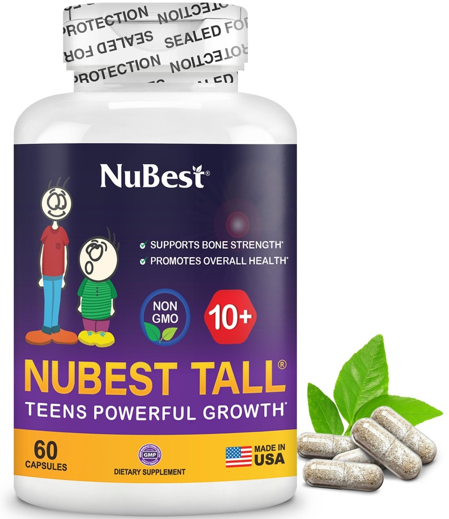 NuBest Tall 10 + プレミアム骨強度フォーミュラ、Calcium、ビタミンD3、ビタミンK2、マルチビタミン剤10 +年齢10 +のための免疫と全体的な健康を強化  60カプセル  1ヶ月の供給