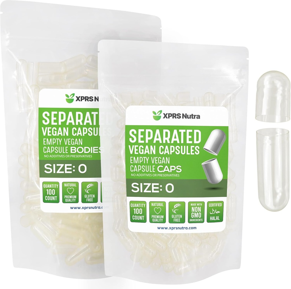 XPRS Nutraビーガンサイズ 0 分別カプセル - 100 カウントクリアプレミアム空のカプセルは、バッグで分離 - DIY のサプリメントの充填のための丸薬