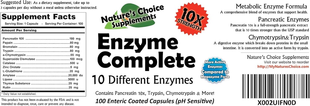 Chymotrypsin、Trypsin及び多くとの完全な酵素