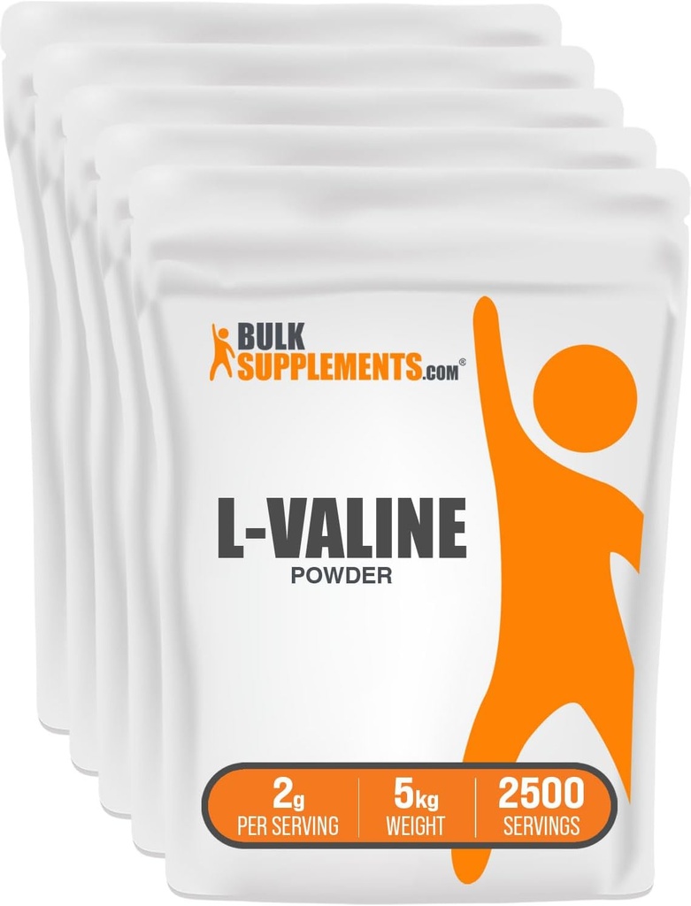 BulkSupplements.com L-Valine Powder - Valine Amino Acids Supplement, BCAA Energy Powder - Unflavored & Gluten Free, 2g per Serving, 1kg (2.2 lbs) (Pack of 5)