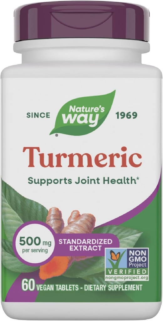 Nature's Way Turmeric, Premium Extract, 共同健康をサポート*, に標準化 95% Curcuminoids, 500 mg のサービング, 非GMOプロジェクト検証サプリメント, 60 錠 (パッケージ 5 月 Vary)