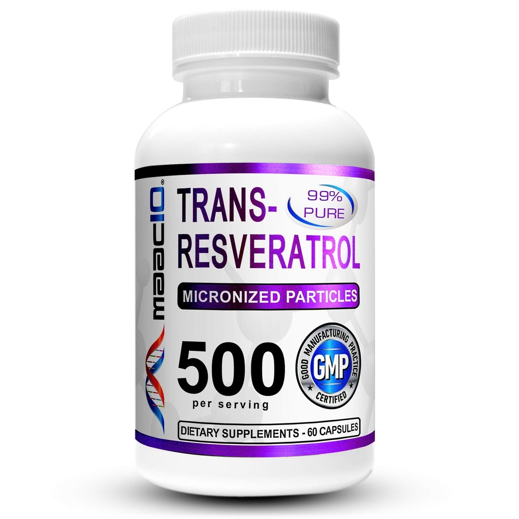 MAAC10のトランスレスベラトロール500mgの補足(Micronizedの薬剤の等級99%の純粋なトランスレスベラトロールのエキス+優秀な吸収のためのBioPerine) (2X 250mgのカプセル60ct)