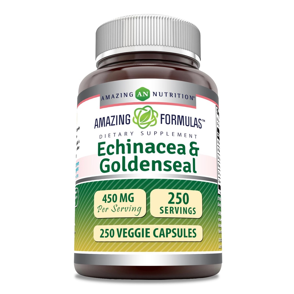 アメイジングフォーミュラ エキナセア with ゴールデンセア サプリメント | 450 Mg | Veggie Capsule | Non-GMO | Gluten Free | アメリカ製(1パック、250カウント)