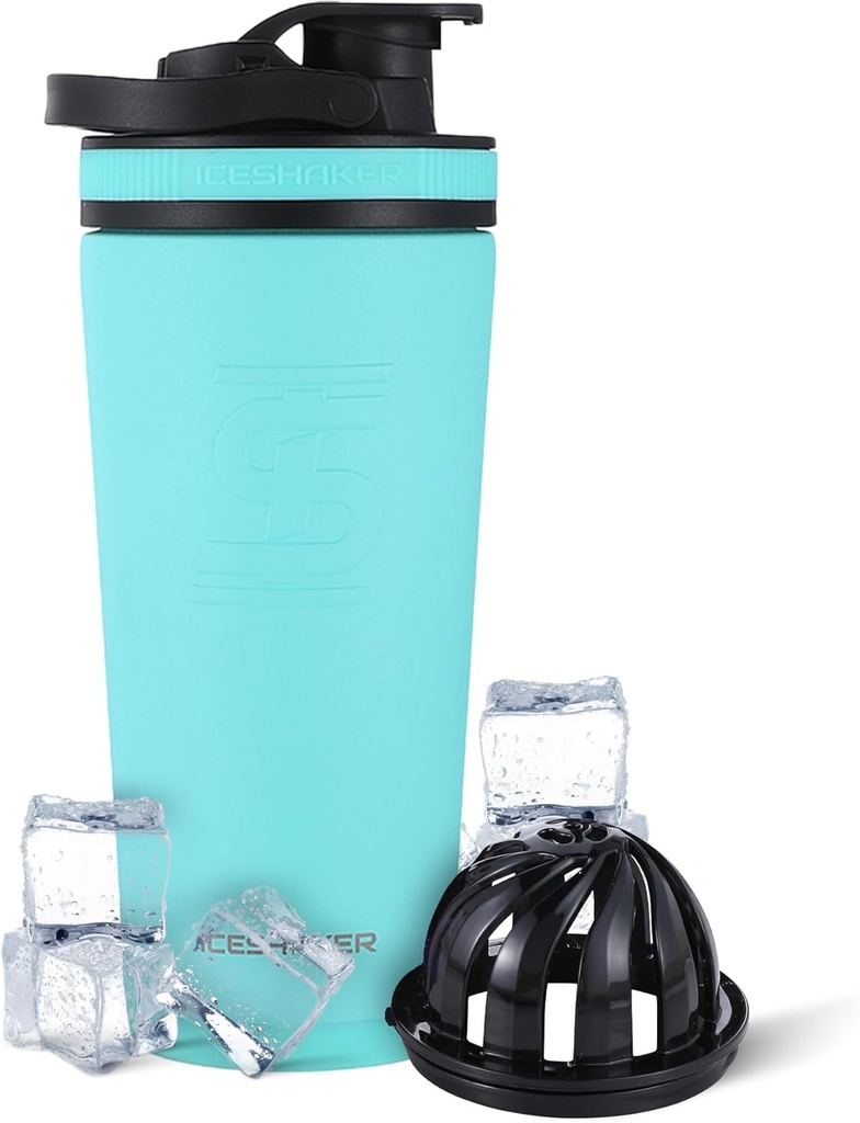 アイスシェーカー絶縁ステンレスシェーカーボトル | 26oz, ミント | 30時間冷やす | ツイストオン攪拌機付き絶縁カップ | たんぱく質シェイクス、水、スムージー、カクテル用無臭ボトル