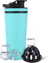 アイスシェーカー絶縁ステンレスシェーカーボトル | 26oz, ミント | 30時間冷やす | ツイストオン攪拌機付き絶縁カップ | たんぱく質シェイクス、水、スムージー、カクテル用無臭ボトル