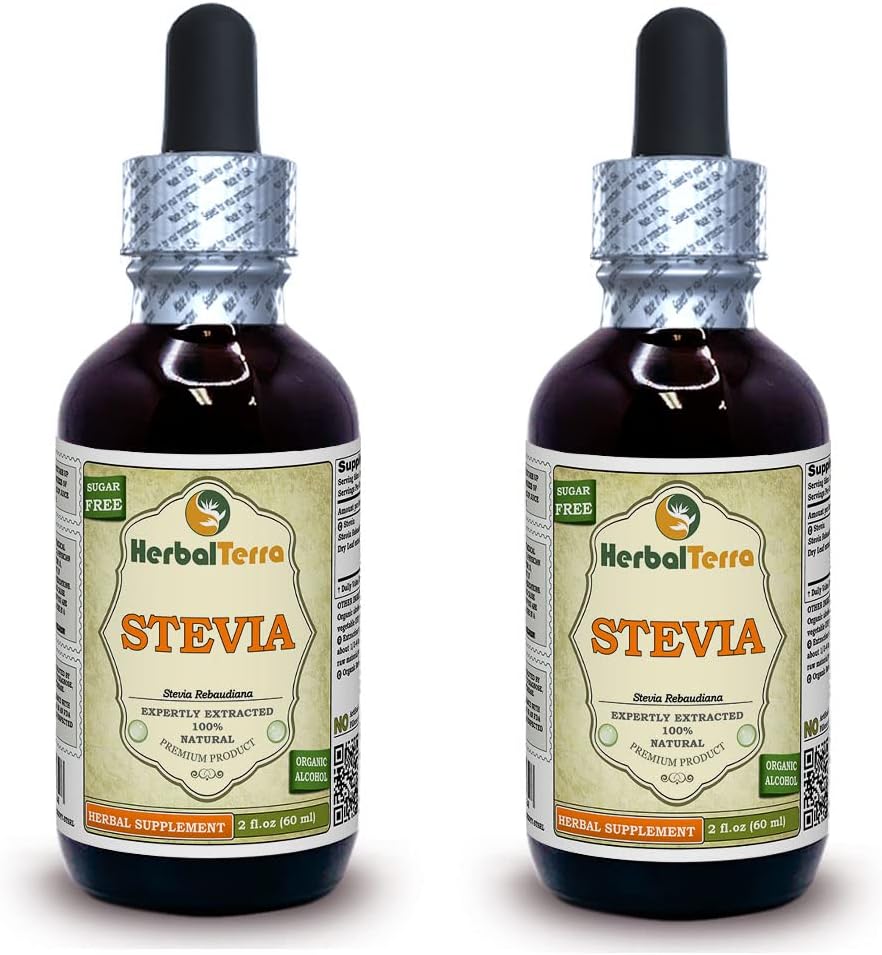 Stevia (Stevia Rebaudiana) チンキ、有機性乾燥葉の液体のエキス(ブランド名:HerbalTerra、米国製) 2x2 fl.oz (2x60 ml)