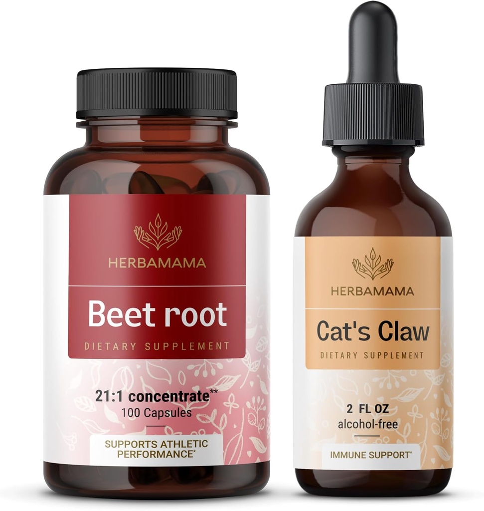 HERBAMAMAビートルートと猫の爪キット - バンドル21:1の濃縮ビートルートと猫の爪のチンチャー2 fl oz - ビーガン、非GMO、砂糖&アルコールフリー - 2パック